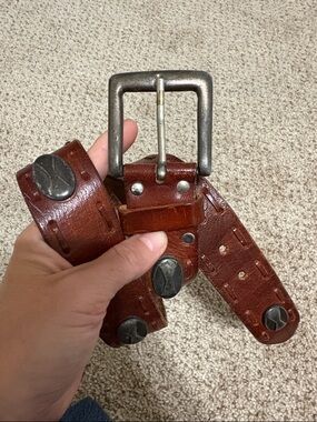 Men's Brown Leather Studded Belt - Classic Casual Style